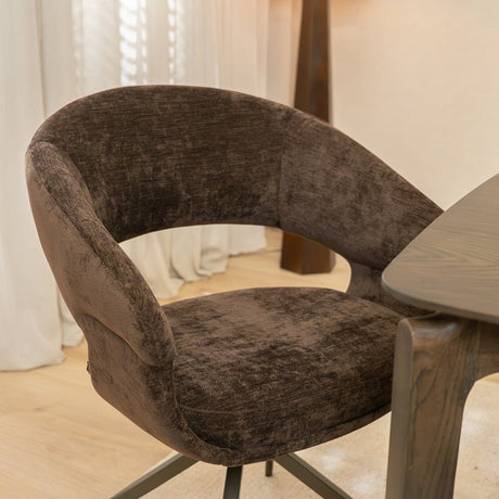 Eetkamerstoelen-Eetkamerstoel Suzie draaibaar velvet bruin-Dimehouse