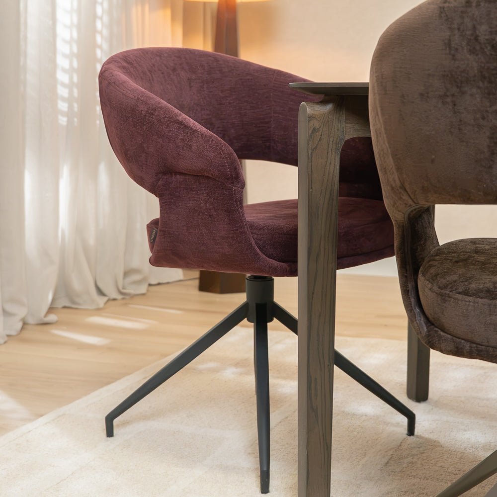 Eetkamerstoelen-Eetkamerstoel Suzie draaibaar velvet paars-Dimehouse