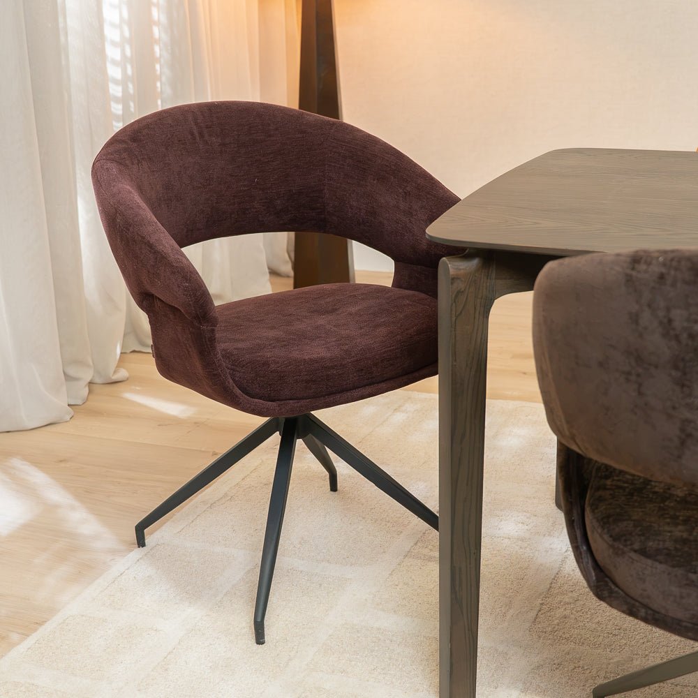 Eetkamerstoelen-Eetkamerstoel Suzie draaibaar velvet paars-Dimehouse