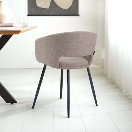 Dining room chairs - Scandinavian Dining room chair Taupe Fabric Cup shape Don - With Armrests - Dimehouse
