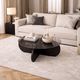 Coffee tables - Round coffee table Aris black melamine and smoked glass 75 cm - Dimehouse