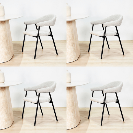 Dining room chairs - Dining room chair Set of 4 Bouclé Beige Lisa - Black Frame - Dimehouse