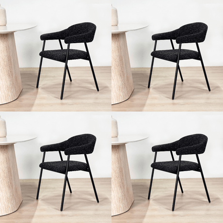 Dining room chairs - Dining room chair Set of 4 Bouclé Black Lisa - Black Frame - Dimehouse