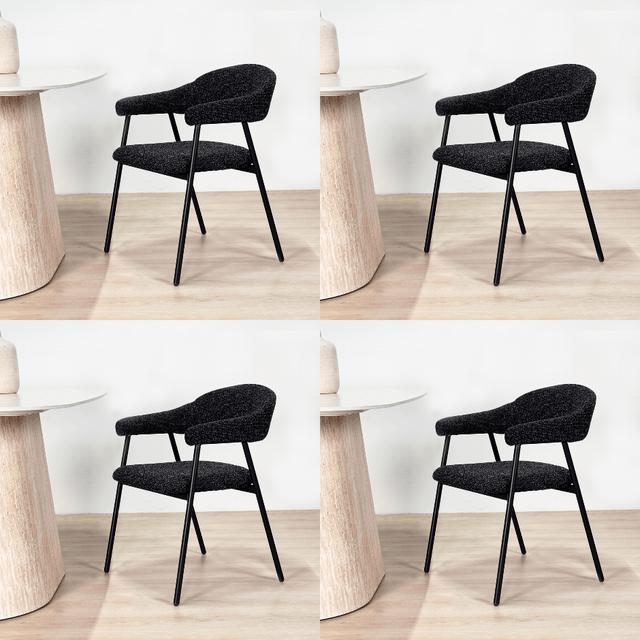 Dining room chairs - Dining room chair Set of 4 Bouclé Black Lisa - Black Frame - Dimehouse