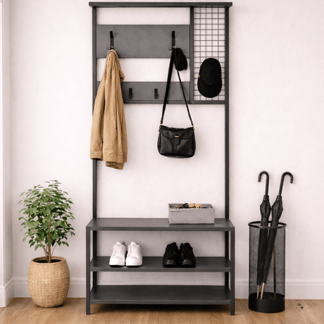 Coat Racks - Wardrobe Furniture Coat Rack Anthracite Melamine Novad - With Shelves - Dimehouse