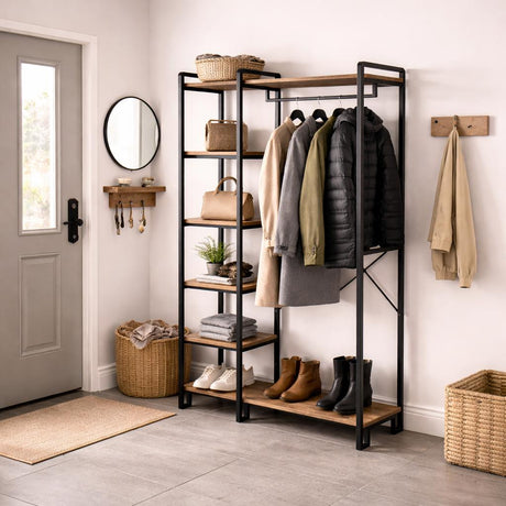Coat Racks - Wardrobe Furniture Coat Rack Rox Natural - With Shelves - Dimehouse