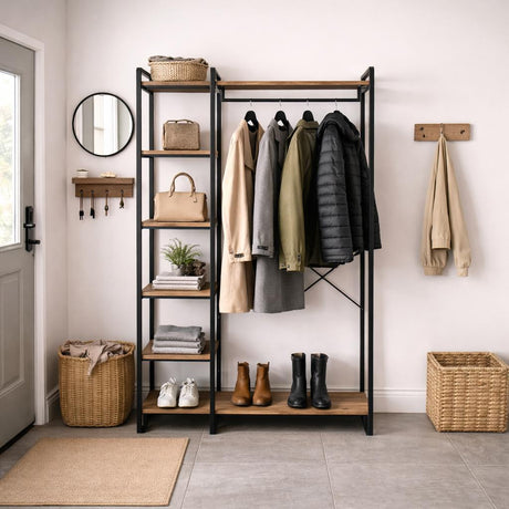 Coat Racks - Wardrobe Furniture Coat Rack Rox Natural - With Shelves - Dimehouse