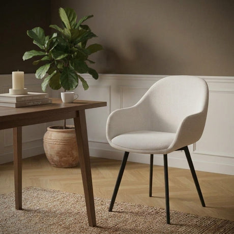Set of 4 Modern Dining Chairs Remy Ribbed Fabric Cream - With Armrests 