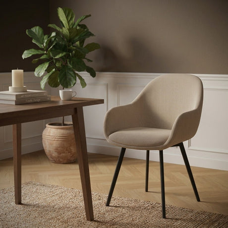Eetkamerstoelen-Set van 4 Moderne Eetkamerstoelen Remy Ribstof Taupe - Met Armleuningen-Dimehouse