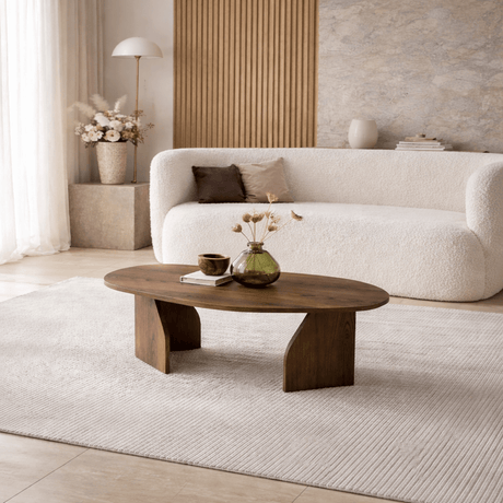 Coffee Tables - Organic Coffee Table Japandi Walnut Melamine Rack - 105x65 cm - Dimehouse