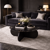 Coffee tables - Round coffee table Aris black melamine and smoked glass 75 cm - Dimehouse