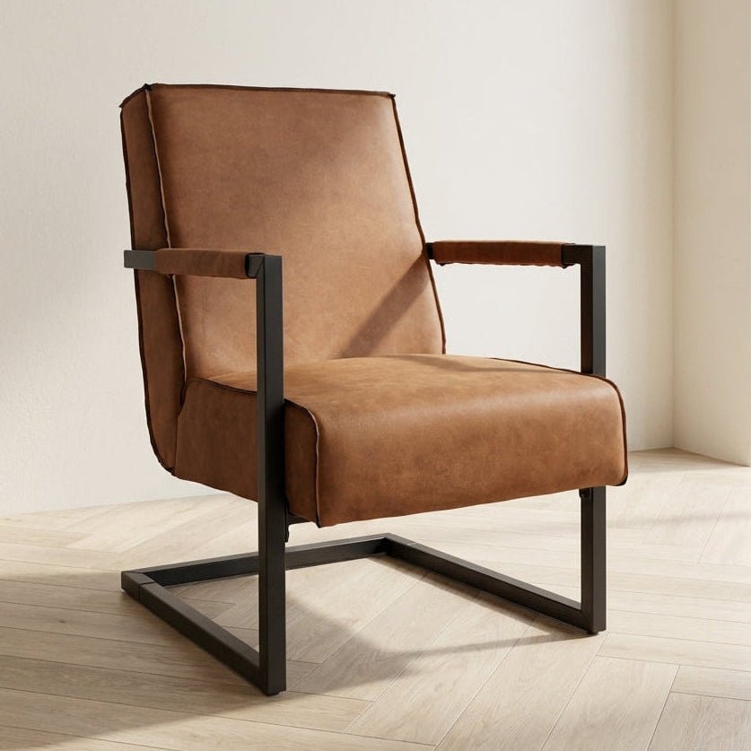 Industrial leather armchair cognac Tiger mood photo in a modern interior
