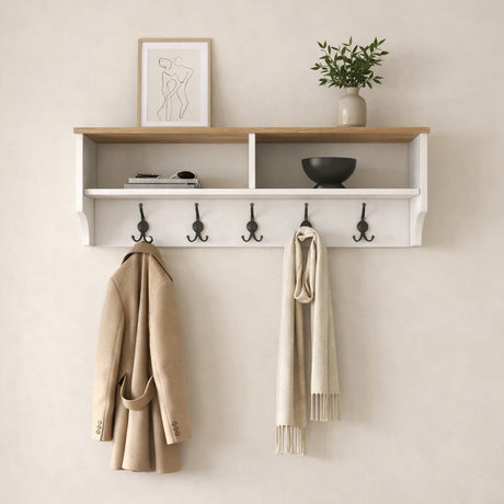 Coat racks - Coat rack White with Oak Melamine 15 - angled and two compartments - Hally - Dimehouse