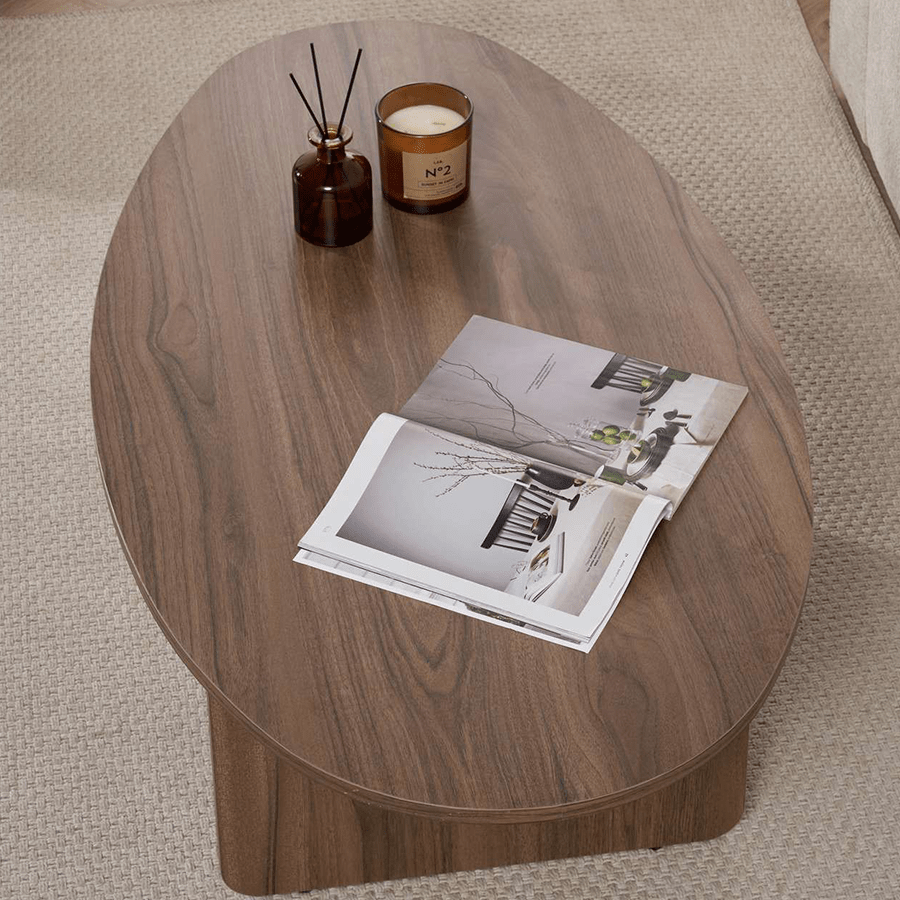 Coffee tables - Pebble-shaped coffee table Walnut Japandi - 120 x 60 cm - Baro - Dimehouse