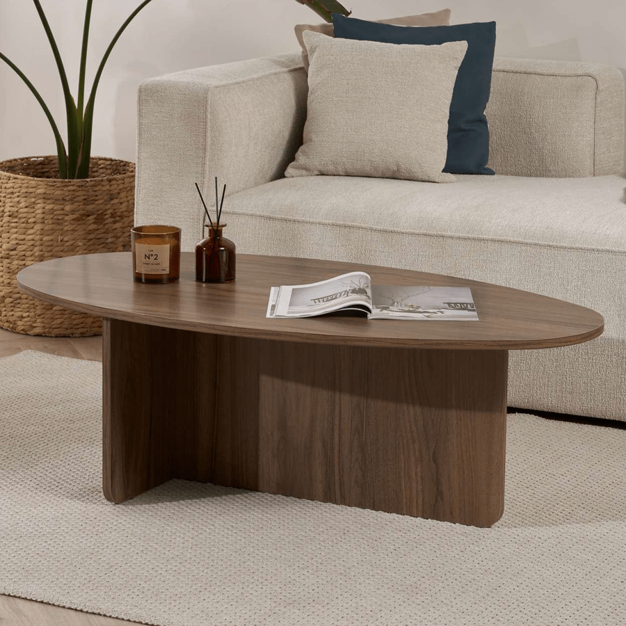 Coffee tables - Pebble-shaped coffee table Walnut Japandi - 120 x 60 cm - Baro - Dimehouse