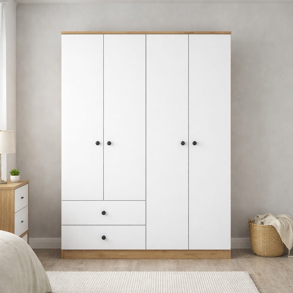 Wardrobes - Wardrobe Walnut White Melamine - Hang and lay - 120x170x42.5 cm - Aspen - Dimehouse