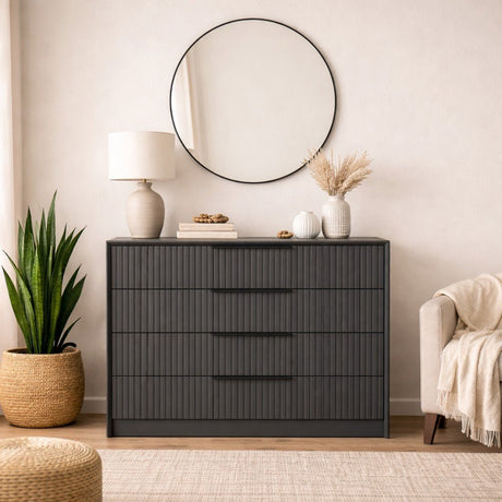 Chests of drawers - Chest of drawers Kale Luxury Anthracite Melamine 100x85x45 cm - Dimehouse