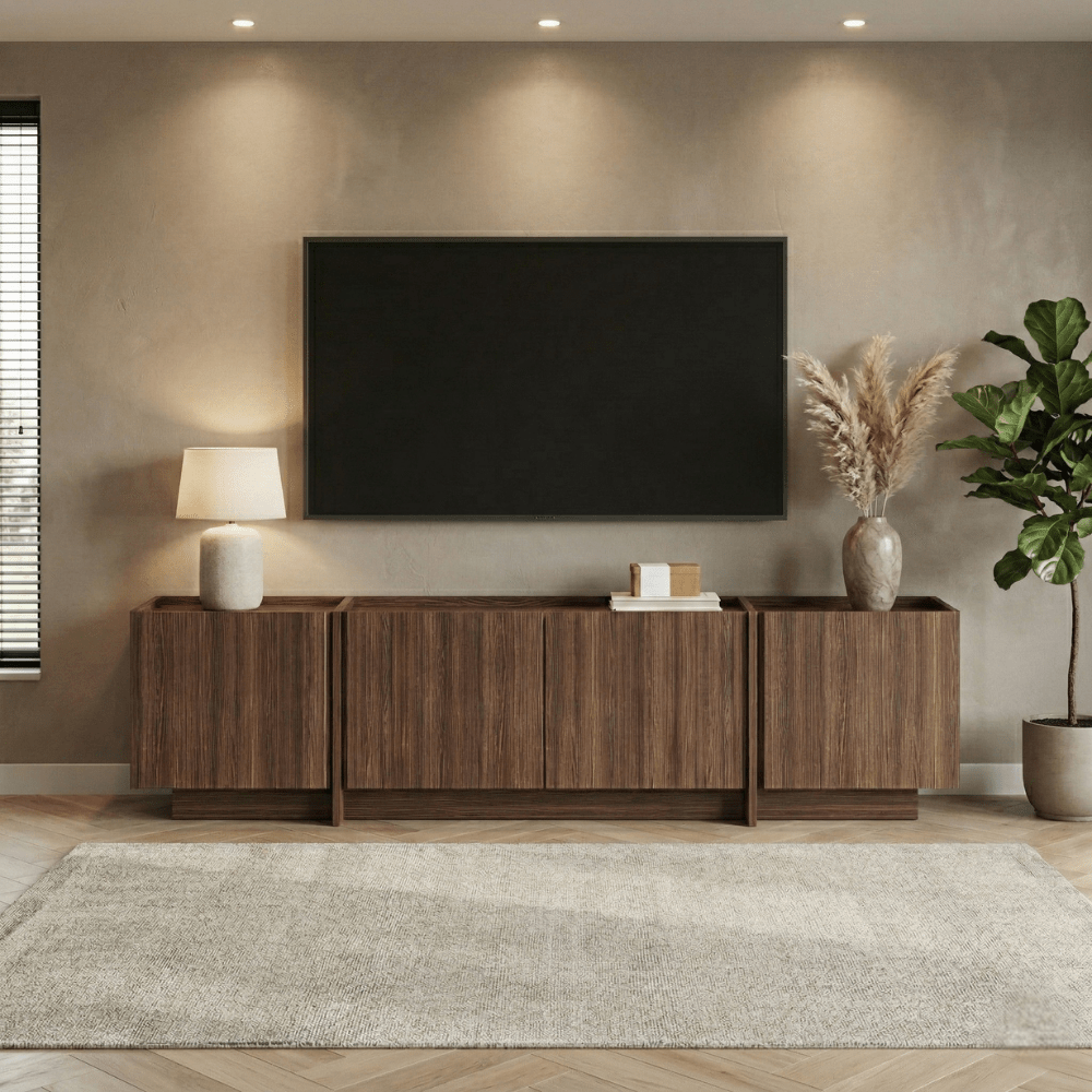 TV Furniture - TV - furniture Japandi walnut melamine Lowen 180 cm - Dimehouse