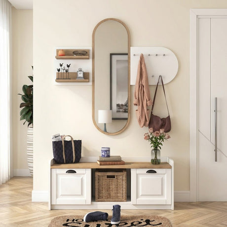 Furniture sets - Furniture set Coat rack - Mirror - Shoe cabinet - White - Walnut Melamine - Hally - Dimehouse