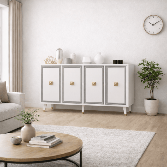 Sideboards - Modern Sideboard Ansel White - Gold Melamine 120 cm - Dimehouse