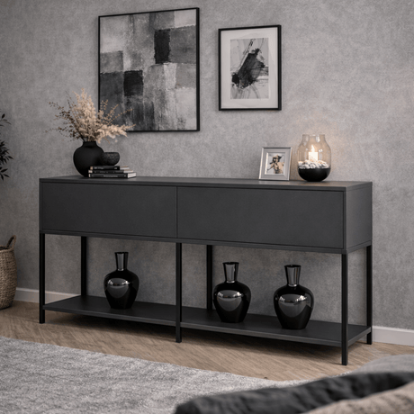 Sideboards - Modern Sideboard Anthracite Lord 150x30x80 - Black Frame - Two Compartments - Dimehouse