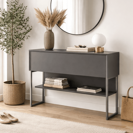 Sideboards - Modern Sideboard Anthracite Luxury 120x80x30 - Silver Frame - One Compartment - Dimehouse