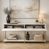 Sideboards - Modern Sideboard White Lord 150x30x80 - Gold Frame - Two Compartments - Dimehouse