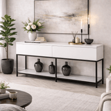 Sideboards - Modern Sideboard White Lord 150x30x80 - Black Frame - Two Compartments - Dimehouse