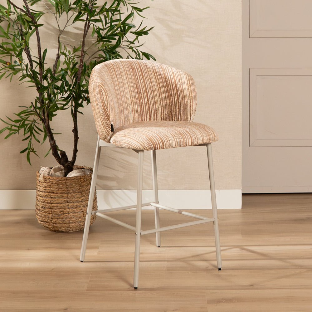 Barkrukken-Barkruk Milo chenille beige/pink 70 cm Roze Textiel-Dimehouse