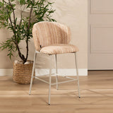 Barkrukken-Barkruk Milo chenille beige/pink 70 cm Roze Textiel-Dimehouse