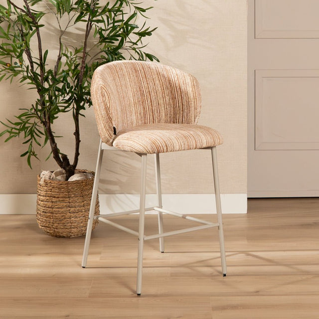 Barkrukken-Barkruk Milo chenille beige/pink 70 cm Roze Textiel-Dimehouse
