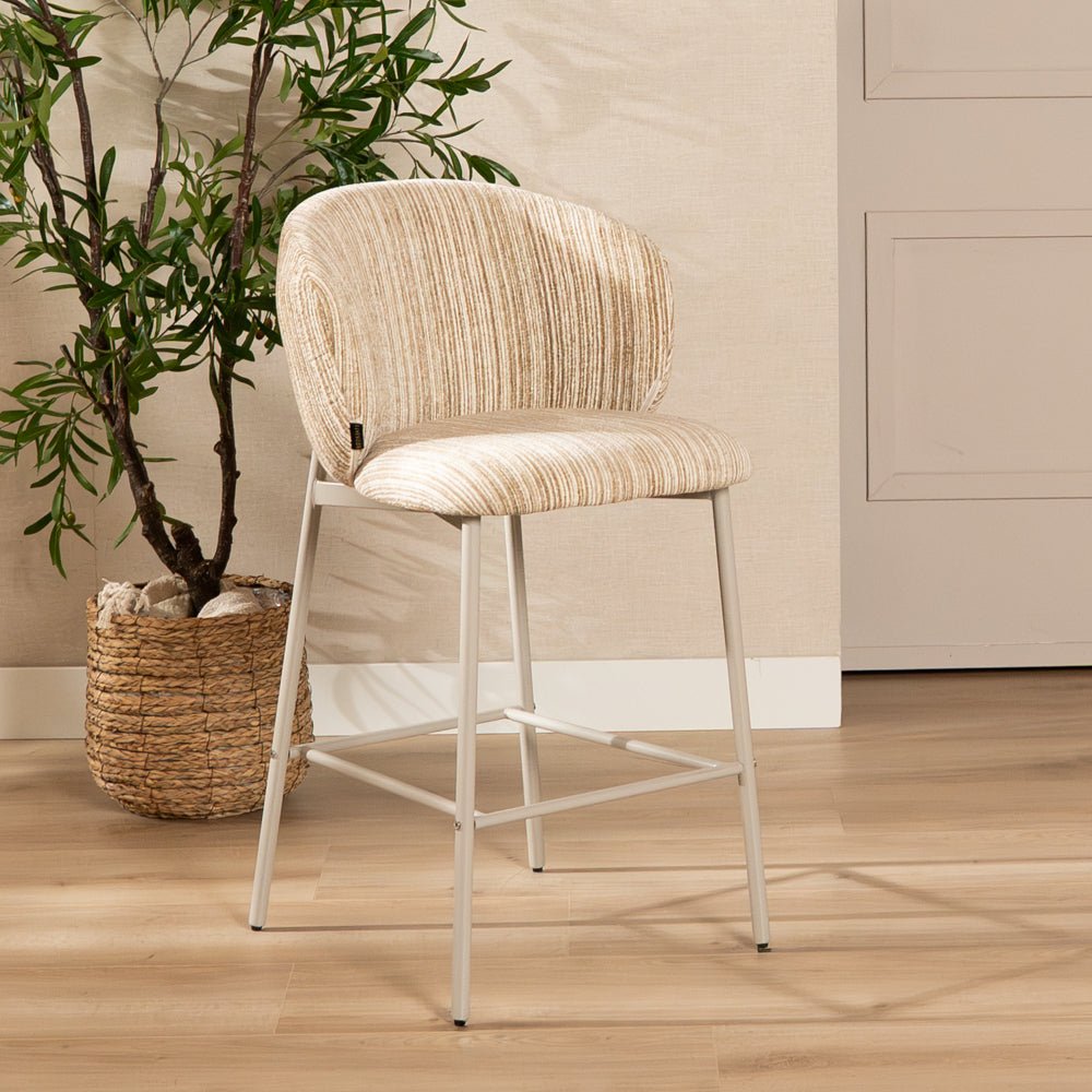 Barkrukken-Barkruk Milo chenille beige/taupe 70 cm Textiel-Dimehouse