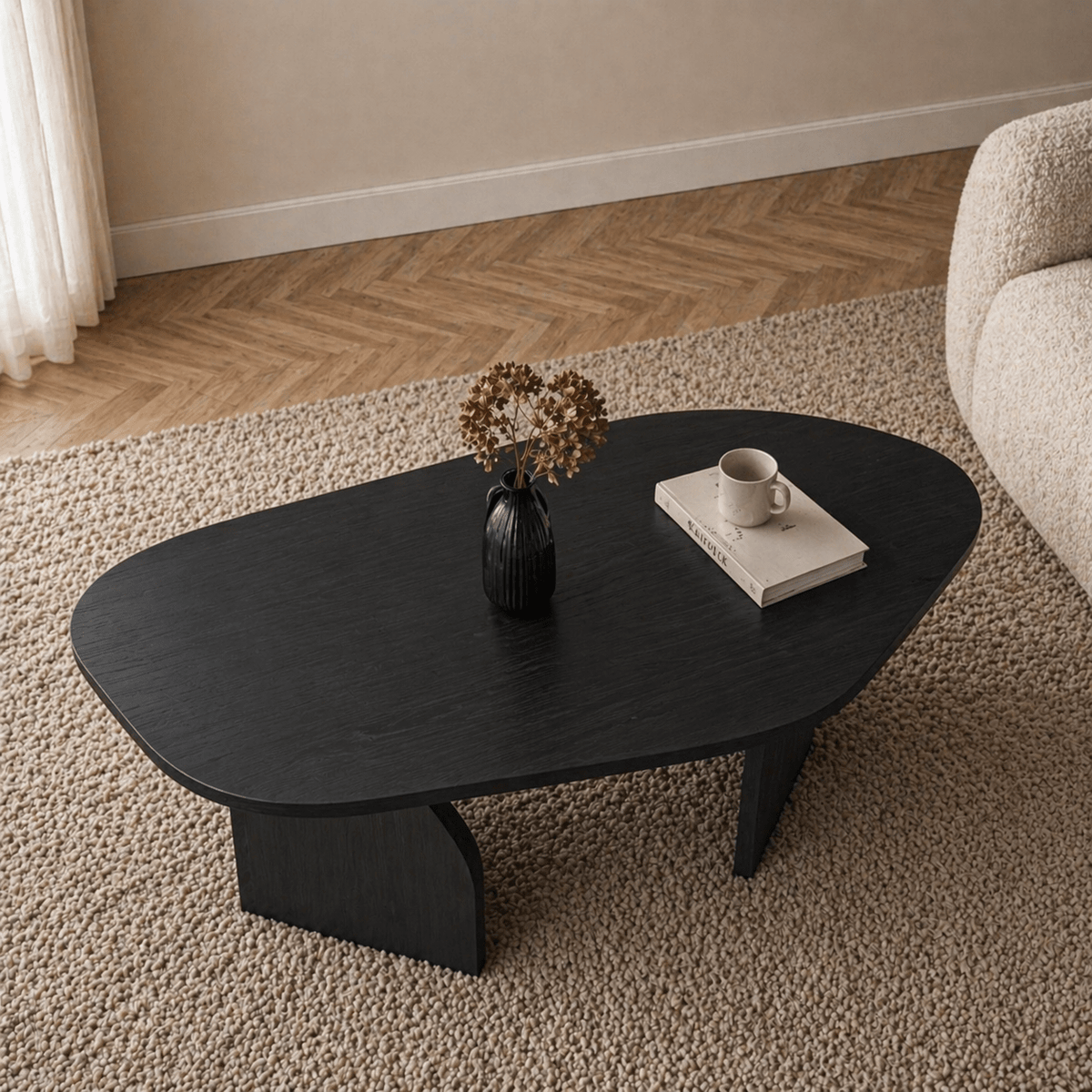 Coffee Tables - Organic Coffee Table Black Melamine - 105x65 cm - Rack - Dimehouse