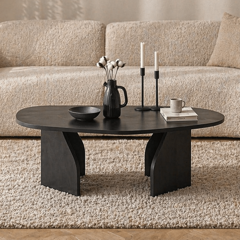 Coffee Tables - Organic Coffee Table Black Melamine - 105x65 cm - Rack - Dimehouse