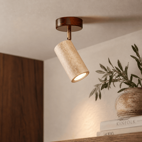 Hanging lamps - Ceiling lamp spot - Walnut and Travertine - Akari - Dimehouse