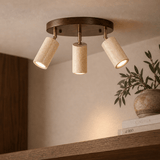 Hanging lamps - Ceiling lamp spot - Walnut & Travertine - set of 3 - Akari - Dimehouse