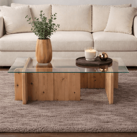Coffee tables - Coffee table Atlantic Pine Melamine Glass Opal 105x65x30 cm - Dimehouse