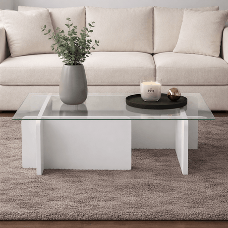 Coffee tables - Coffee table Gray Melamine Glass Opal 105x65x30 cm - Dimehouse