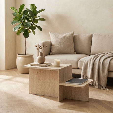 Coffee tables - Coffee table travertine melamine Eterna 80 x 40 cm - Dimehouse