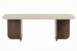 Coffee tables - Coffee table walnut melamine with travertine top - Japandi - 120x60 cm - Akira - Dimehouse