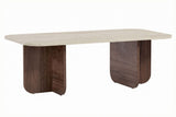 Coffee tables - Coffee table walnut melamine with travertine top - Japandi - 120x60 cm - Akira - Dimehouse