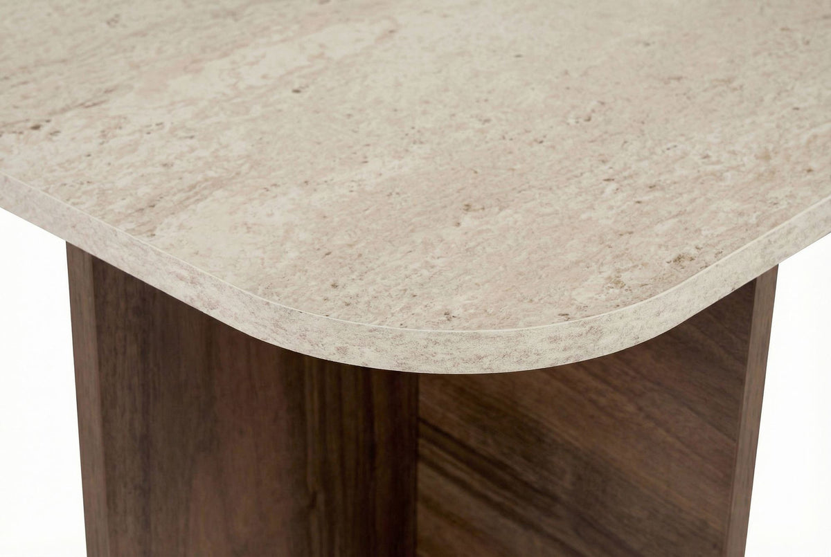 Coffee tables - Coffee table walnut melamine with travertine top - Japandi - 120x60 cm - Akira - Dimehouse