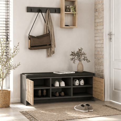 Shoe cabinets - Shoe cabinet Oak with anthracite Melamine - six compartments - 110x43x37 cm - Zulla - Dimehouse