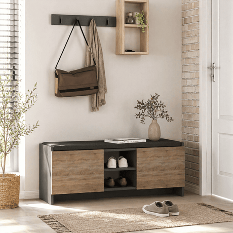 Shoe cabinets - Shoe cabinet Oak with anthracite Melamine - six compartments - 110x43x37 cm - Zulla - Dimehouse