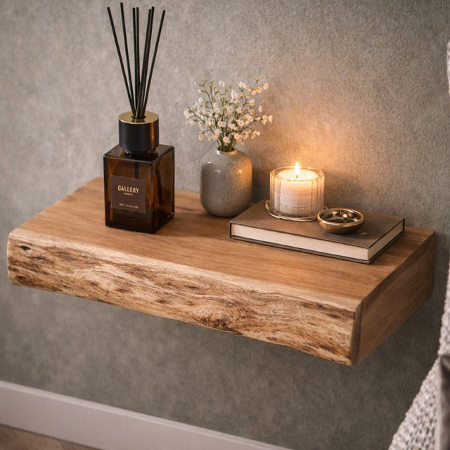 Bedside Tables - Set of 2 Floating Bedside Tables Acacia Wood Freya Large - Dimehouse