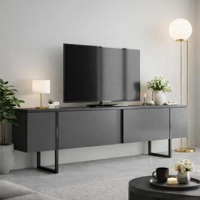 TV Furniture - TV Furniture Luxury Anthracite Black Melamine 180x50x30 cm - Dimehouse