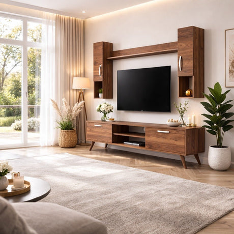 TV Furniture - TV Furniture Set Alta Walnut Melamine 180x48.6x35 cm - Dimehouse