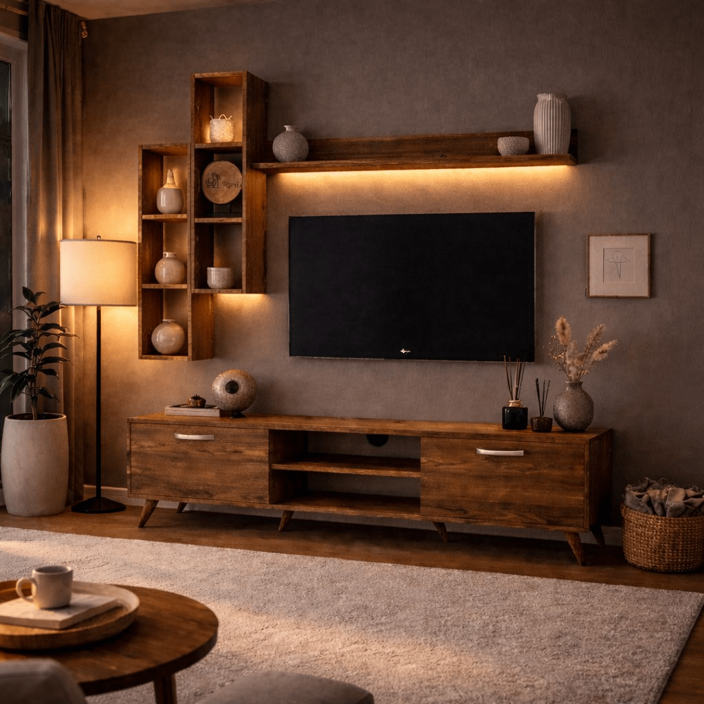 TV Furniture - TV Furniture Set Iona Walnut Melamine 180x48.6x35 cm - Dimehouse