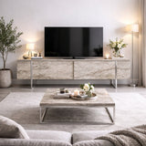 TV Furniture - TV Furniture Travertine Luxury 180x50x30 - Silver Frame - Dimehouse