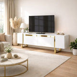 TV Furniture - TV Furniture White Yildiz 180x50x30 - Golden Frame - Dimehouse